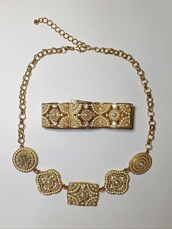 Jewelry - Vintage Gold-Tone Filigree Pearl Accent Necklace & Bracelet Set